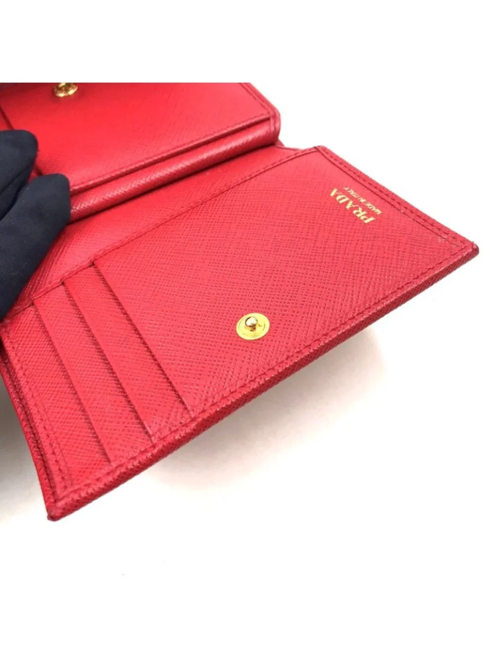 Prada Saffiano Metal Logo Leather Red Bifold Wallet Gold